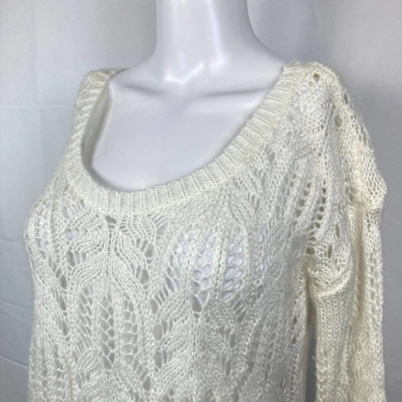 Decree Sweater Womens Sz M Cream Ivory Open Knit Long Sleeve Pullover - Picture 2 of 8